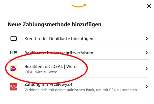 Amazon-Checkout mit der Zahlungsoption „Bezahlen mit iDEAL | Wero“