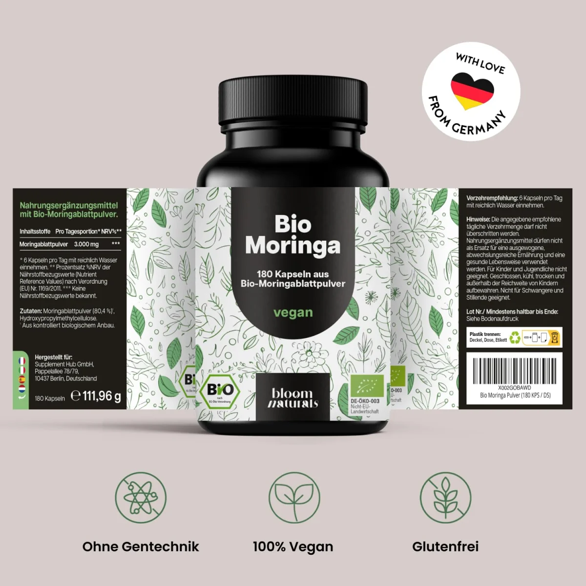 Fehler? 🚨 Bio Moringa Kapseln hochdosiert (180 Kapseln – 3000 mg pro Tag)