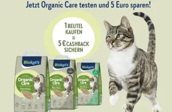 Biokat's Organic Care Streu mit Cashback-Aktion und einer gestreiften Katze