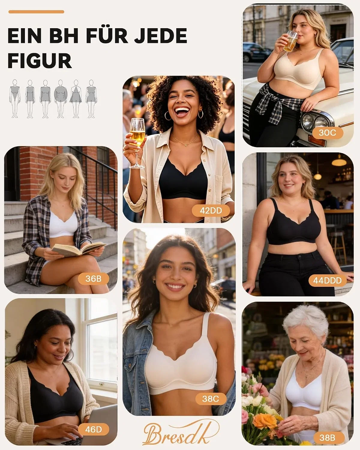 Bresdk BH Damen Ohne Bügel Jelly Bra Soft Seamless (Gr. S bis 3XL)