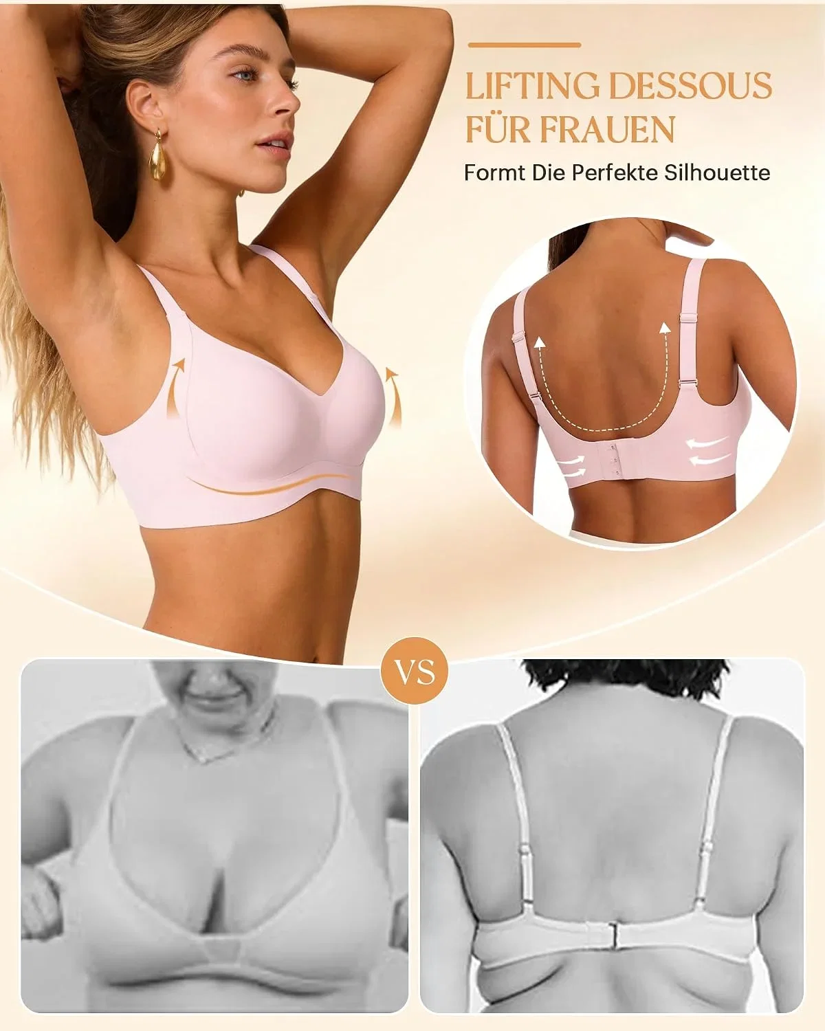 Bresdk BH Damen ohne Bügel Nahtlos Gepolstert mit weichem Halt V-Ausschnitt ( Gr. S bis 3XL)