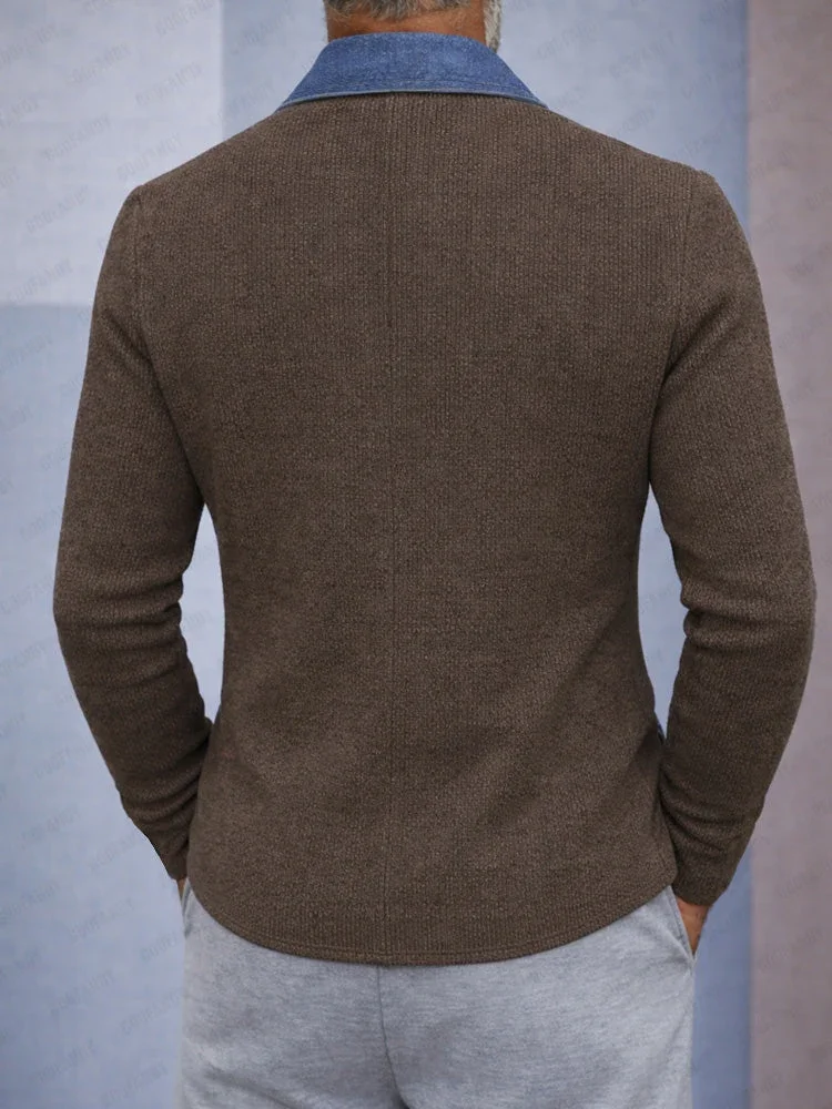 COOFANDY Stilvolles Strick-Sakko mit Denim-Kontrast