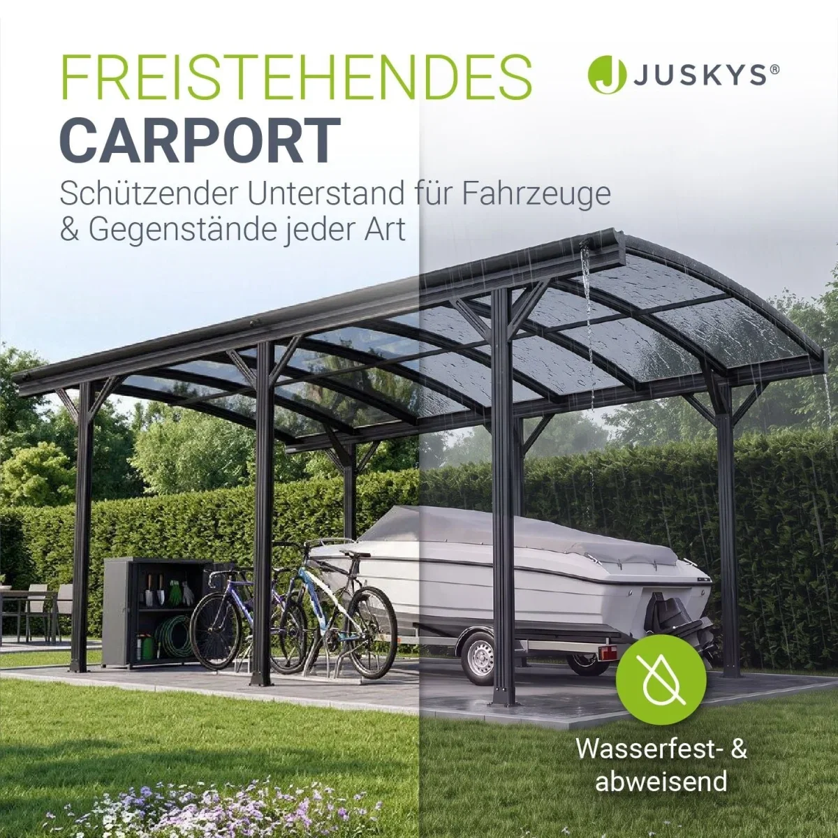 Juskys Carport mit Bogendach 5×3 m (Aluminiumrahmen und lichtdurchlässigen Doppelstegplatten)