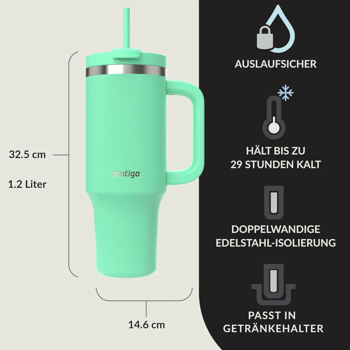 Contigo Streeterville Tumbler Thermobecher (Griff & Strohhalm 29h kalt)