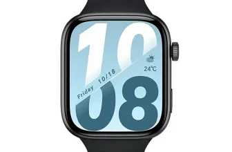 Schwarze Honor Watch X5i Smartwatch mit rundem Gehäuse und blauem Zifferblatt
