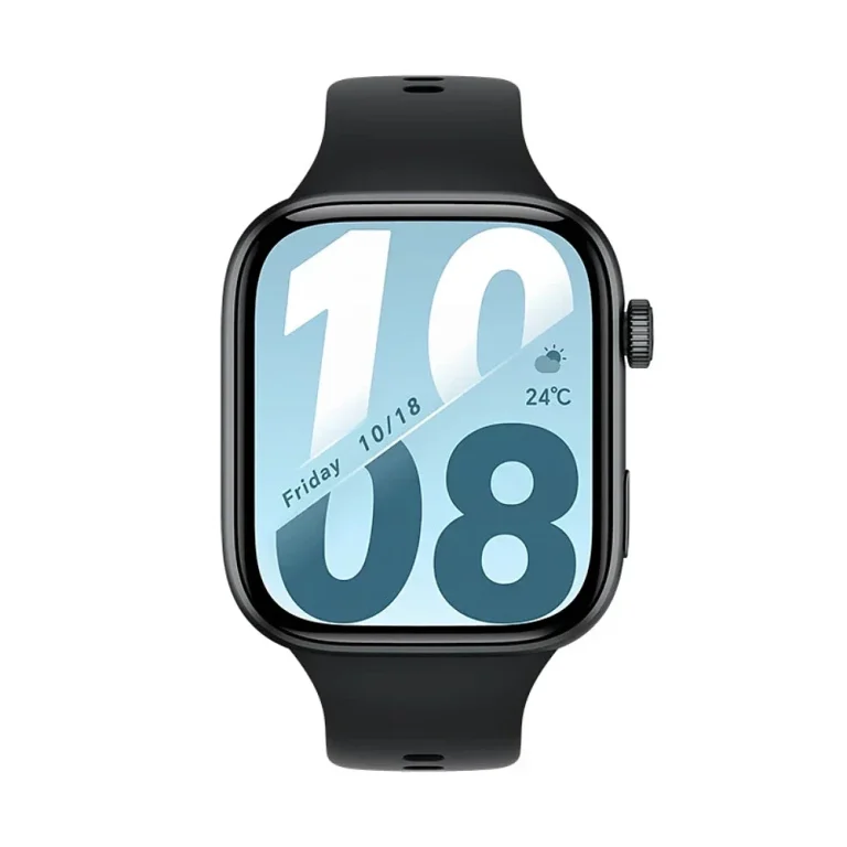 Schwarze Honor Watch X5i Smartwatch mit rundem Gehäuse und blauem Zifferblatt
