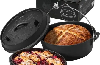 Feuergott Dutch Oven 3,5L mit Brot und Beerenauflauf sowie schwarzer Verpackung