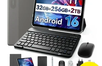 Graues ExcitPower T70 Tablet mit Tastatur, Maus und Zubehör. Preis 127,20 € und 20% Rabatt.