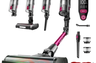 FAMIVAC FV3 Akku-Staubsauger in Schwarz und Pink mit Zubehör und grüner LED-Beleuchtung