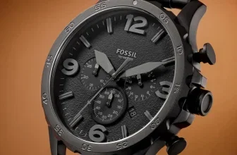 Schwarze Fossil Nate Herrenuhr mit Chronograph und Edelstahlarmband im Detail