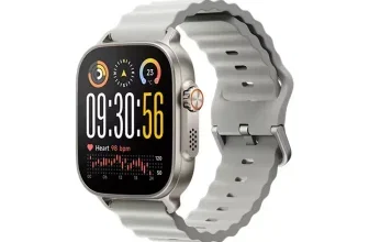 Realme Watch 5 in Grau mit silbernem Gehäuse und aktivem Display