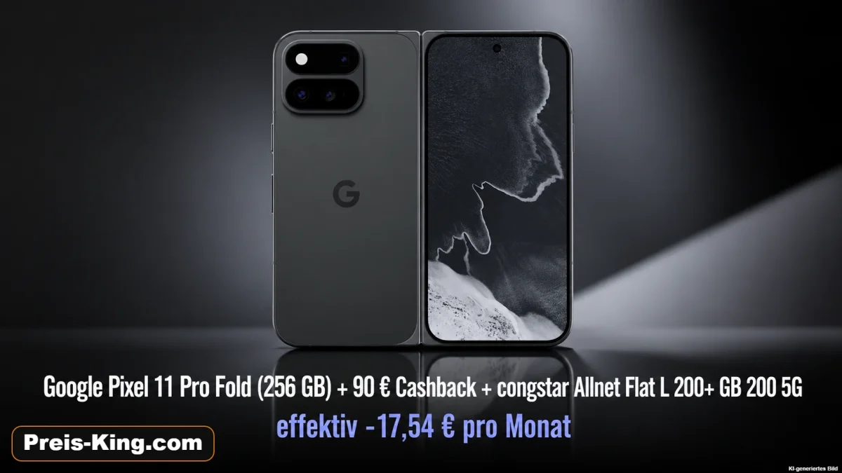 Sparhandy: Google Pixel 11 Pro Fold (256 GB) + 90 € Cashback + congstar Allnet Flat L 200+ GB 200 5G für 29,00 € / Monat + 971,94 € einmalig
