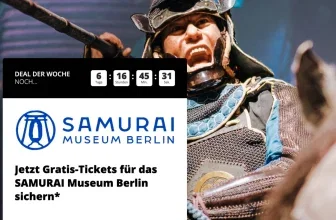 Werbebanner für Gratis-Tickets im SAMURAI Museum Berlin mit Countdown-Timer