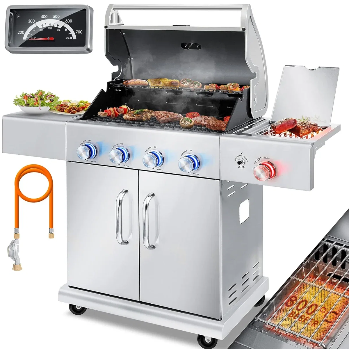 KESSER® Gasgrill mit 4 Brenner + 1x Infrarot Keramik Seitenbrenner