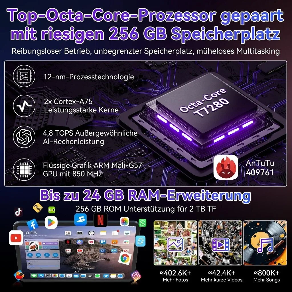 Kingrid T60 Pro Android 15 Tablet-PC mit Tastatur - 13,4 Zoll