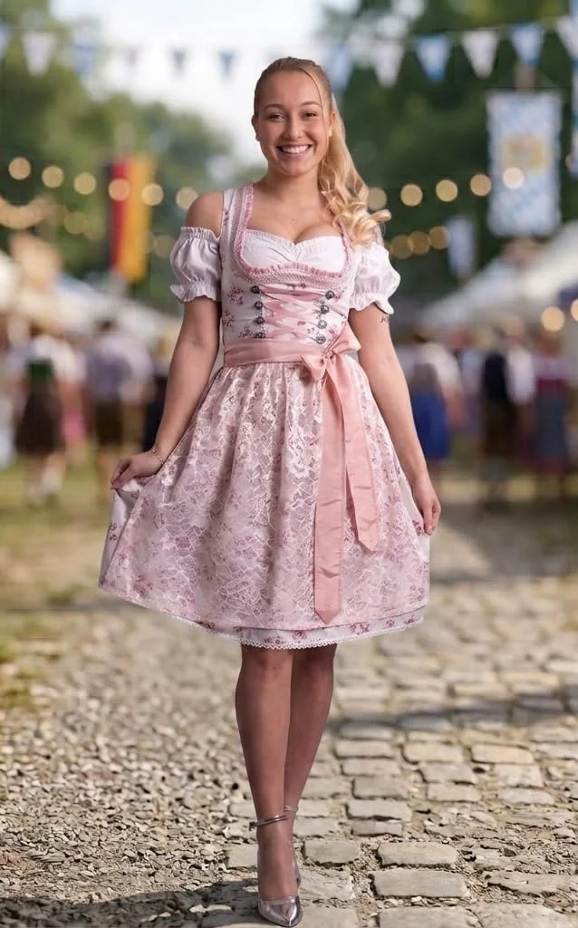 Kleid Dirndl Damen Midi für Oktoberfest mit Schürze und Bluse (534GT 3-teilig – NUR Gr. 34)