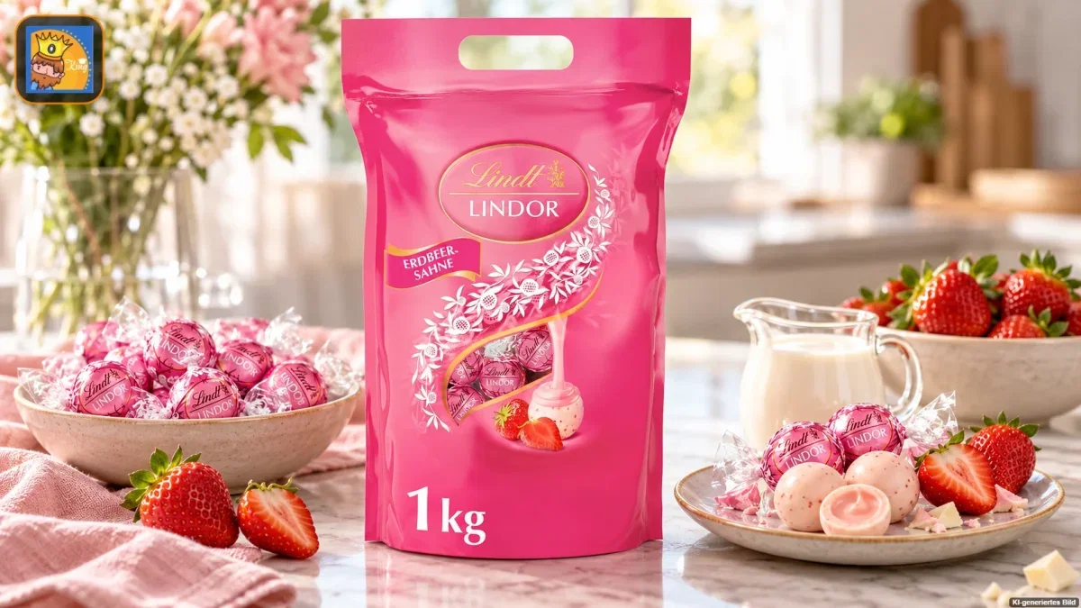 Lindt LINDOR  Erdbeer-Sahnecrème 1 kg Beutel (wiederverschließbar)