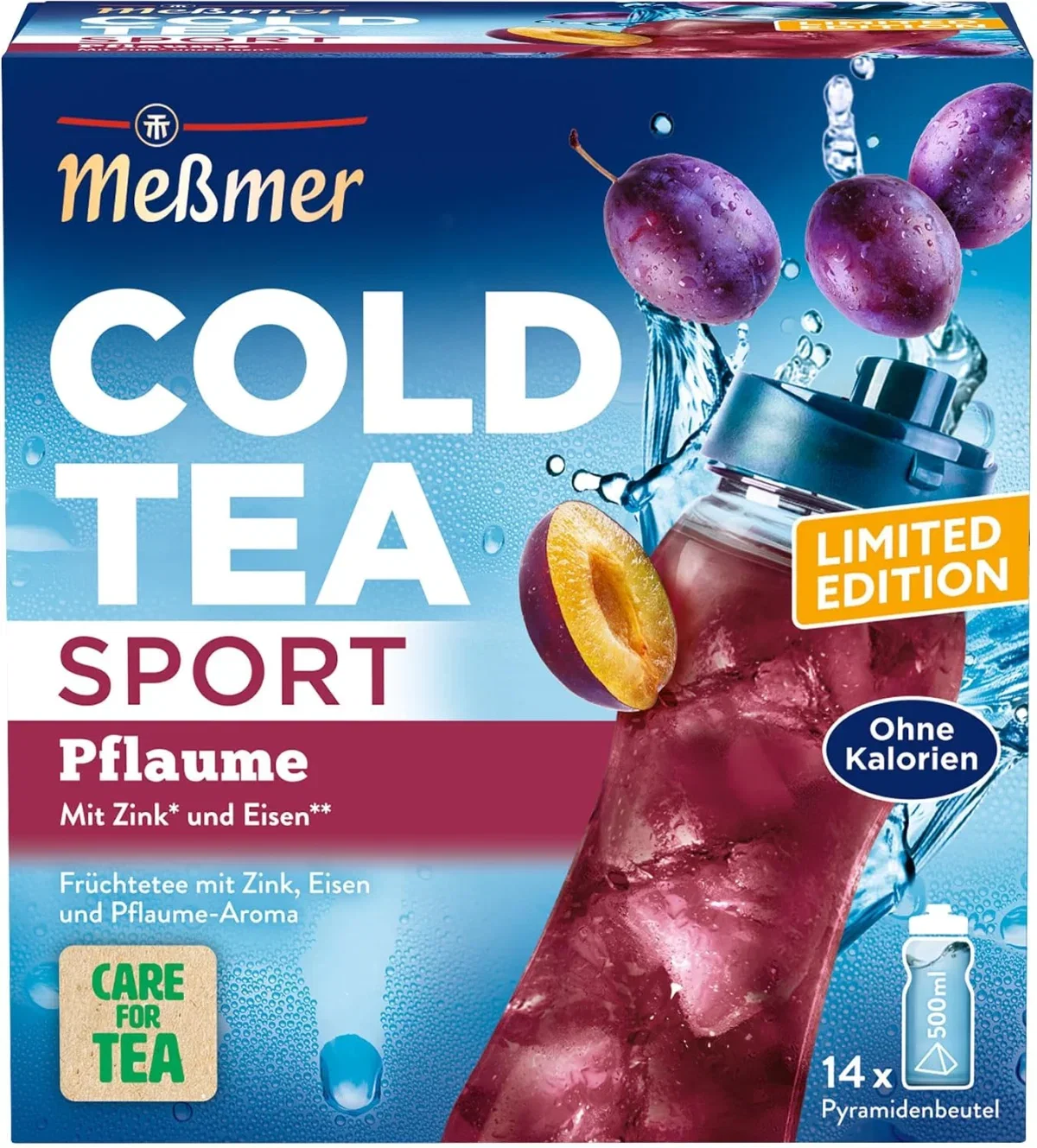 Meßmer Cold Tea Sport Pflaume – Kaltaufguss mit 14 Pyramidenbeuteln für je 500ml