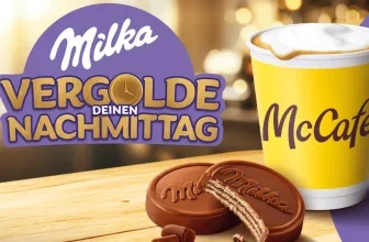 Milka Kekse und McCafé Becher mit Logo 'Vergolde deinen Nachmittag'