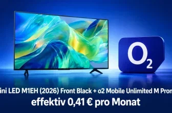 Samsung Mini LED M1EH (2026) Front Black mit O2 Logo und Preisangabe