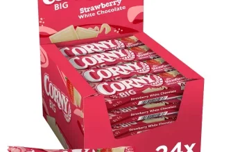Rote Corny Big Box mit 24 Müsliriegel Erdbeere Weiße Schokolade, 40g