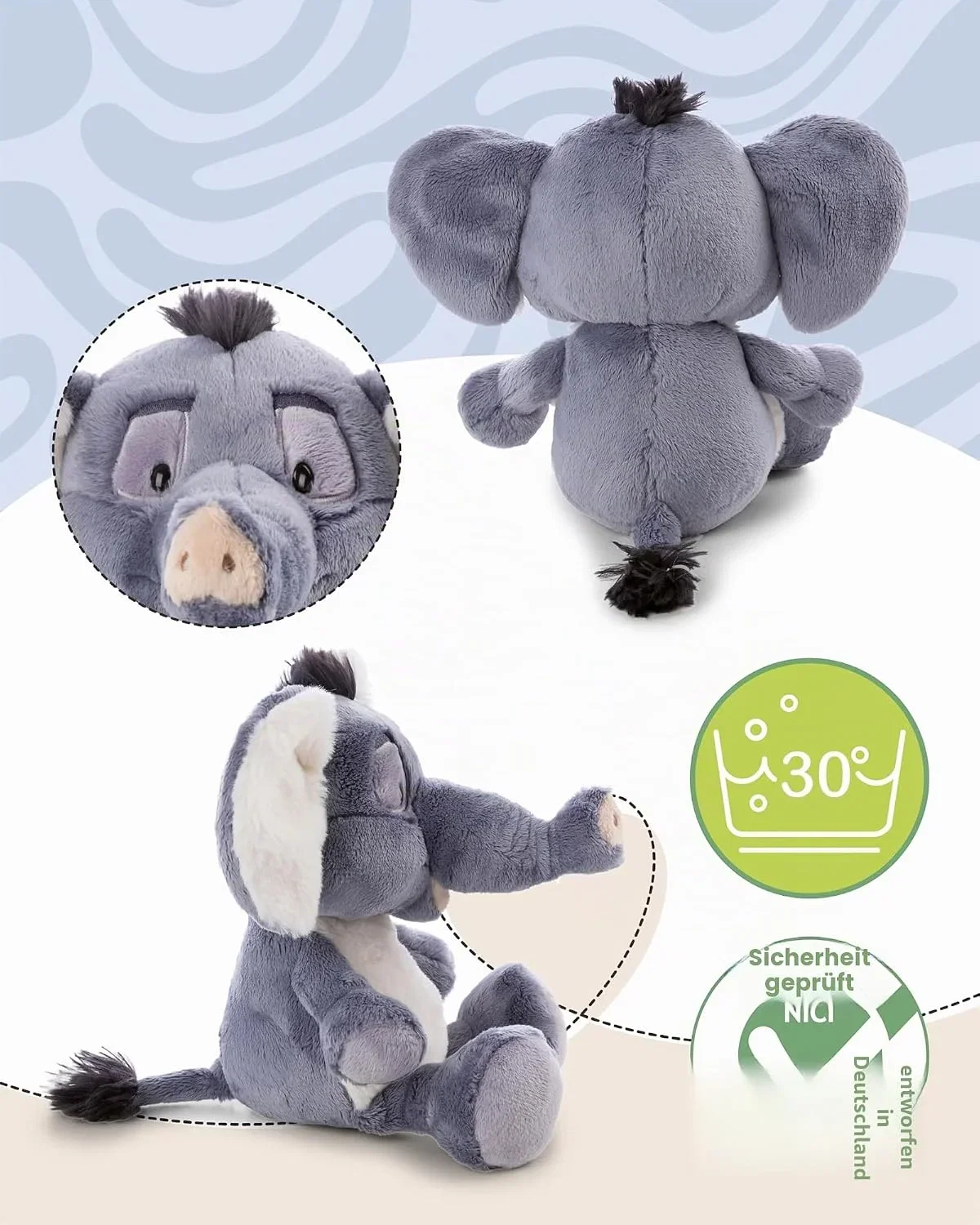 NICI Kuscheltier Elefant EL-Flora (25cm – grau – 62741)