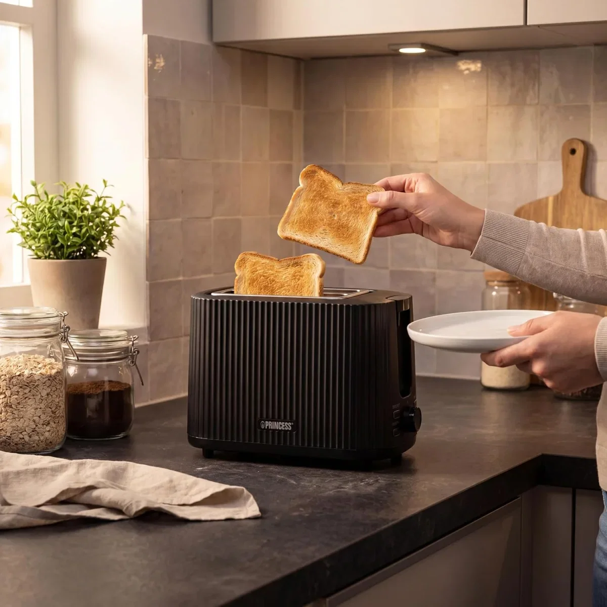 Princess Toaster Wave Edelstahl-Optik (2 Scheiben 7 Bräunungsstufen Auftau- und Aufwärmfunktion)