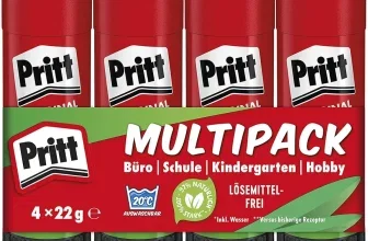 Pritt Multipack mit vier roten Klebestiften, 4x22g, lösemittelfrei und auswaschbar