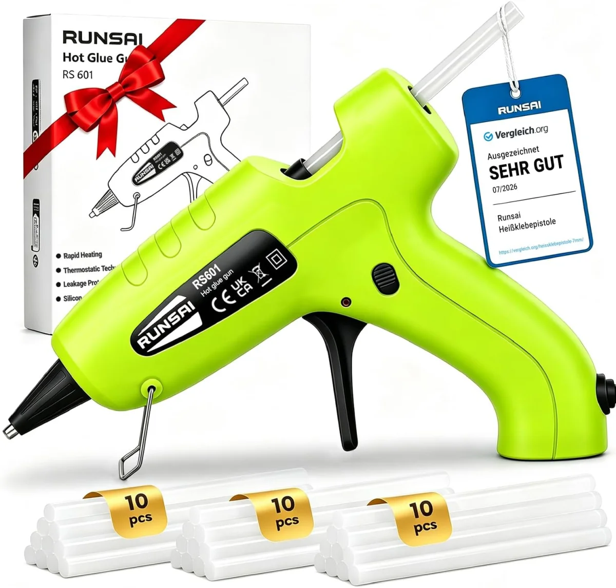 RUNSAI® Heißklebepistole (mit 30 Klebepistole Sticks 7mm -30W)