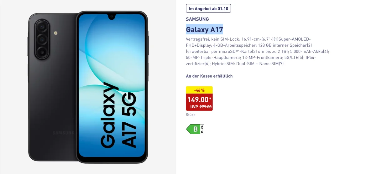 Samsung Galaxy A17 5G bei ALDI Nord