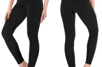 Model trägt schwarze Leggings mit hoher Taille, Ansicht von vorne und hinten