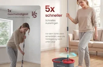 Vergleich: Frau nutzt SONGMICS Wischmopp mit Fußpedal-Schleuder im Wohnzimmer
