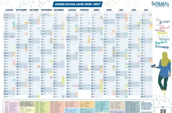 Schuljahreskalender 2026/2027 von SchlaU Werkstatt mit farbig markierten Daten und QR-Code