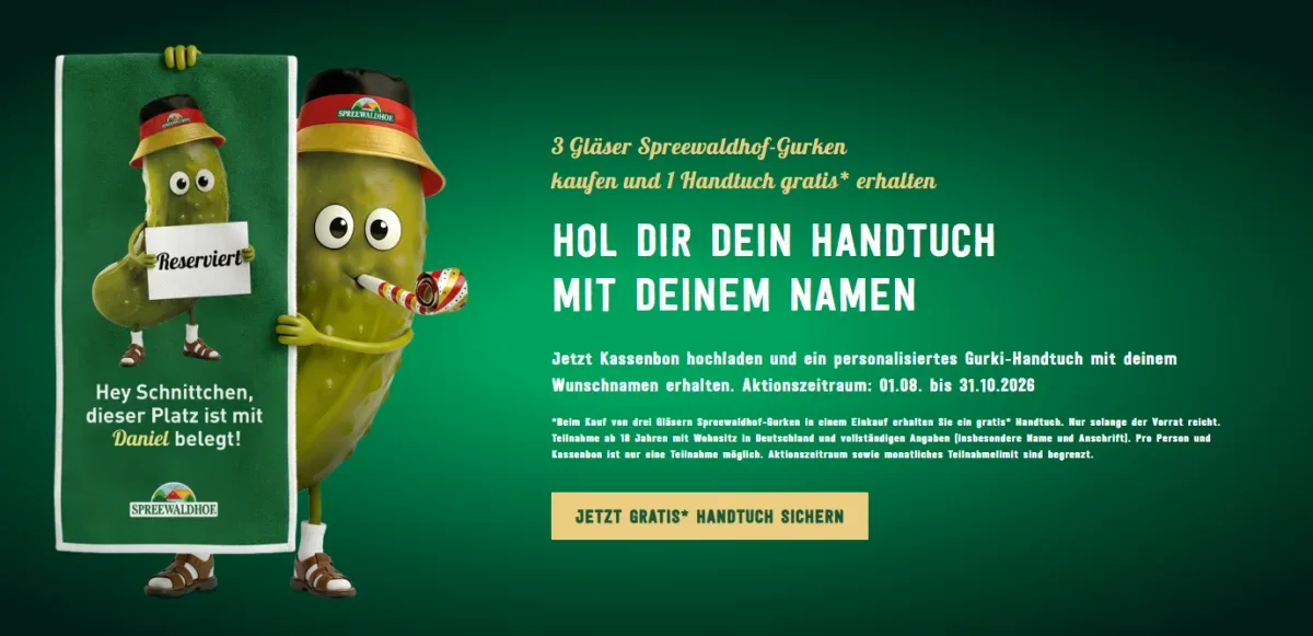 Spreewaldhof Gurki-Handtuch gratis – personalisiert nach 3 Gläsern