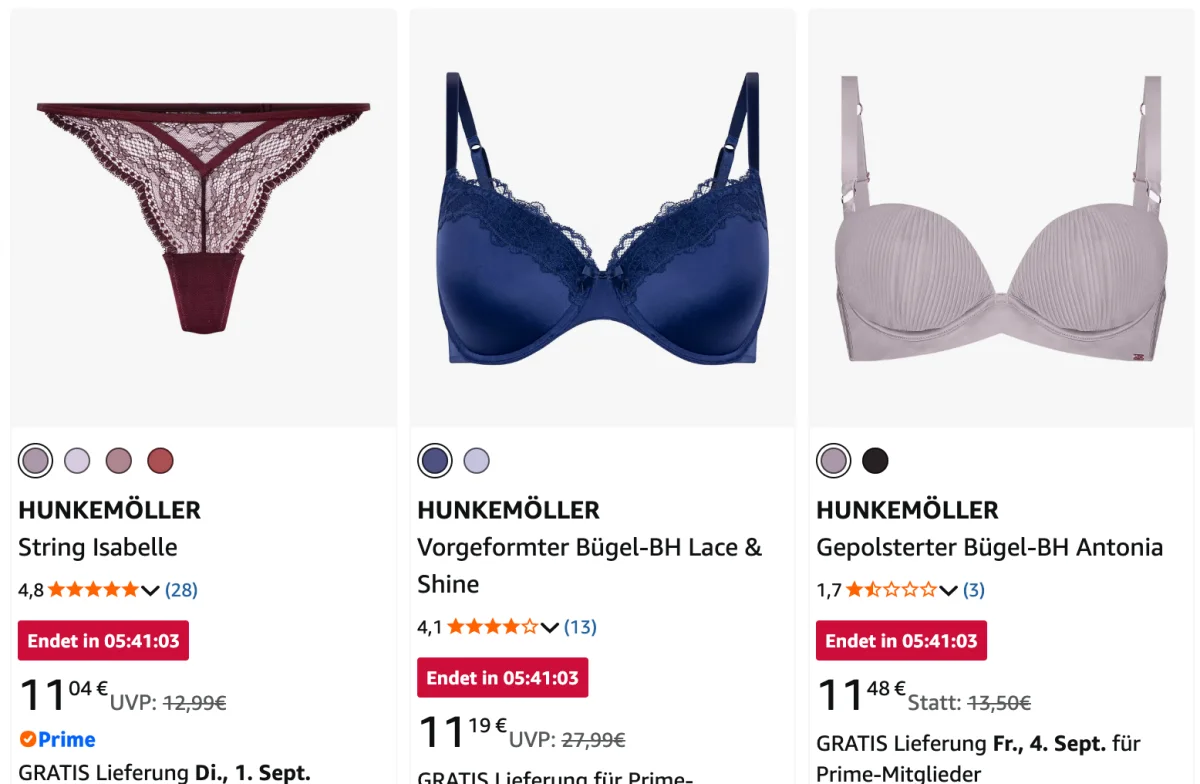 Hunkemöller Sale bei Amazon: Unterwäsche ab 6,79 € inkl. Prime-Versand