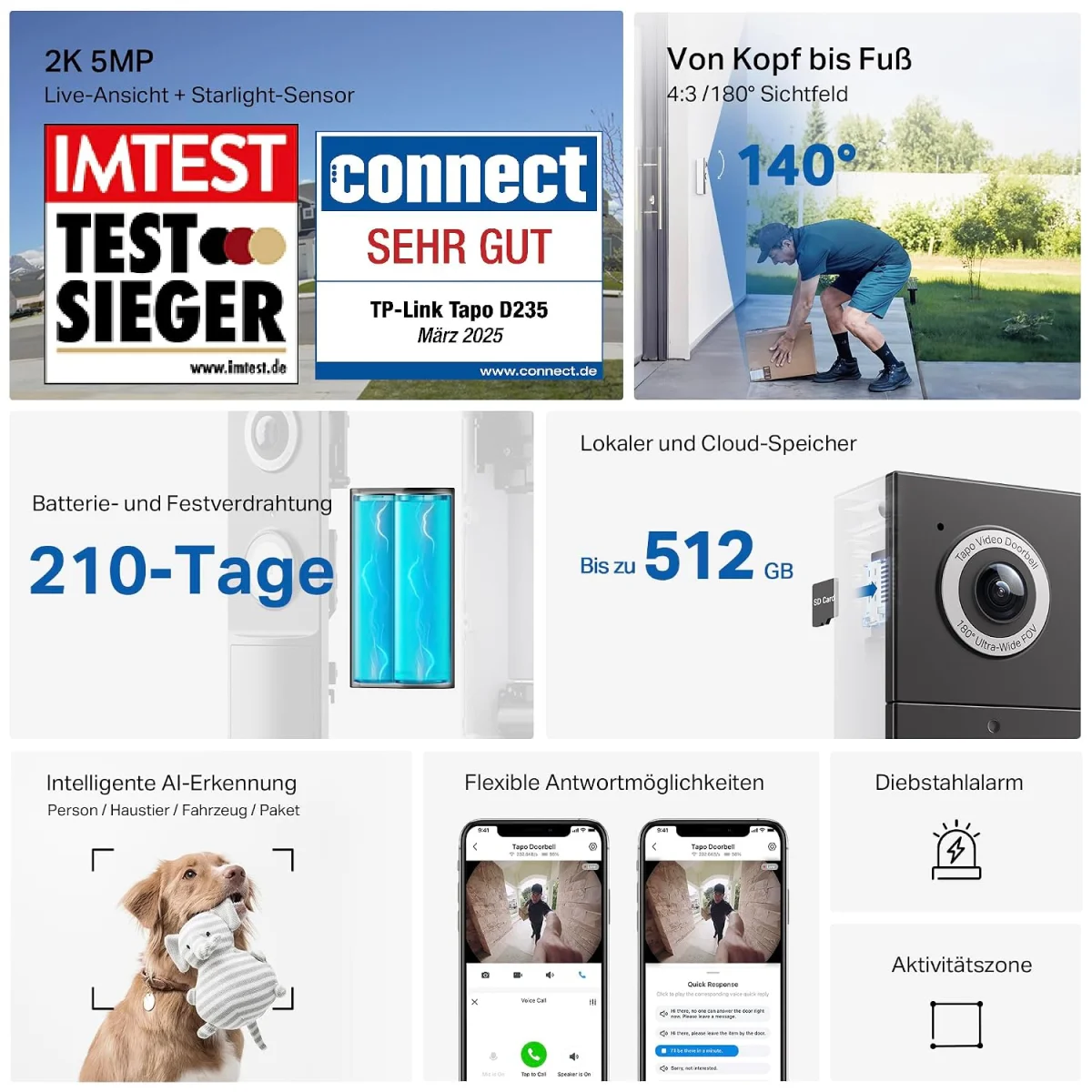 Tapo D235 Video-Türklingel Akku/Festverdrahtet mit Kamera