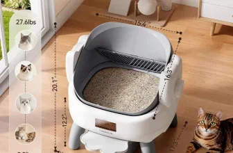 Thereye Selbstreinigende Katzentoilette mit Abmessungen und Gewichtshinweisen für Katzen