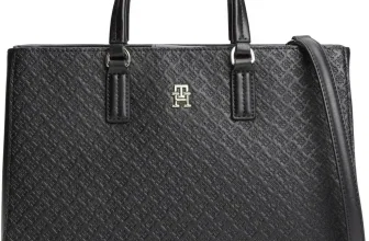 Schwarze Tommy Hilfiger Satchel mit Monogramm-Prägung und silbernem Logo
