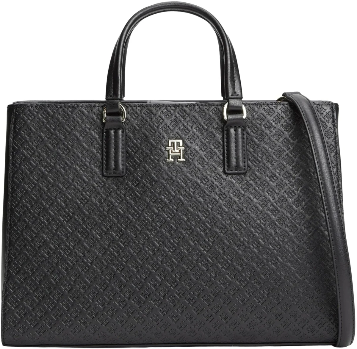 Tommy Hilfiger Damen Satchel Bag (mit Monogramm-Prägung Schwarz)
