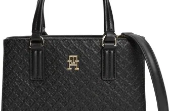 Schwarze Tommy Hilfiger Th Daily Mini Tote mit geprägtem Monogramm und goldener Logo-Plakette