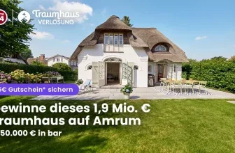 Lotto24 Traumhaus-Verlosung: Weißes Haus mit Strohdeck auf Amrum, Text 1,9 Mio. € + 50.000 € bar
