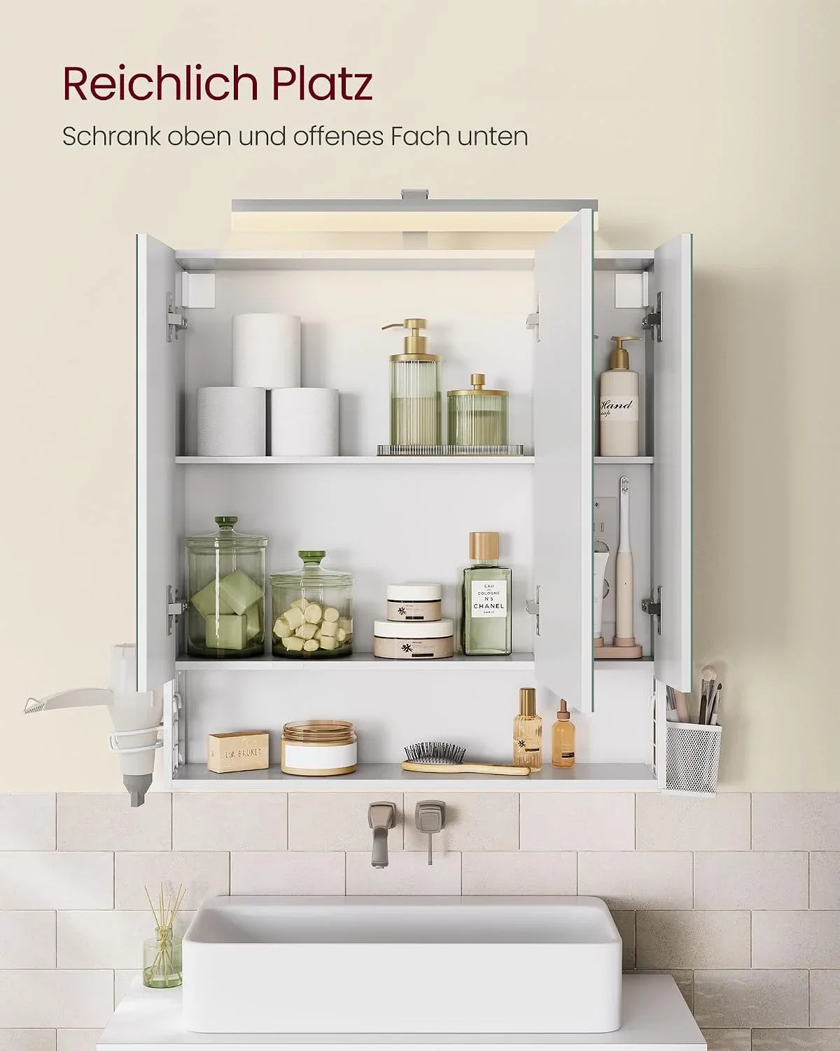 VASAGLE Badezimmer-Spiegelschrank mit LED