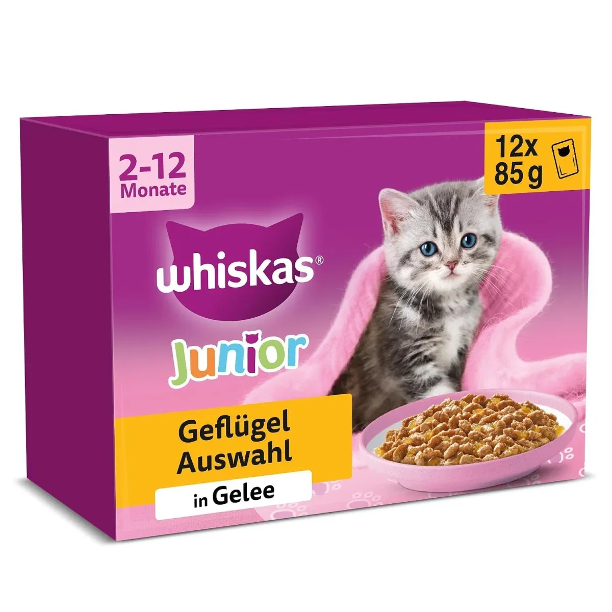 WHISKAS Junior Nassfutter Portionsbeutel Multipack Geflügelauswahl (12x85g)
