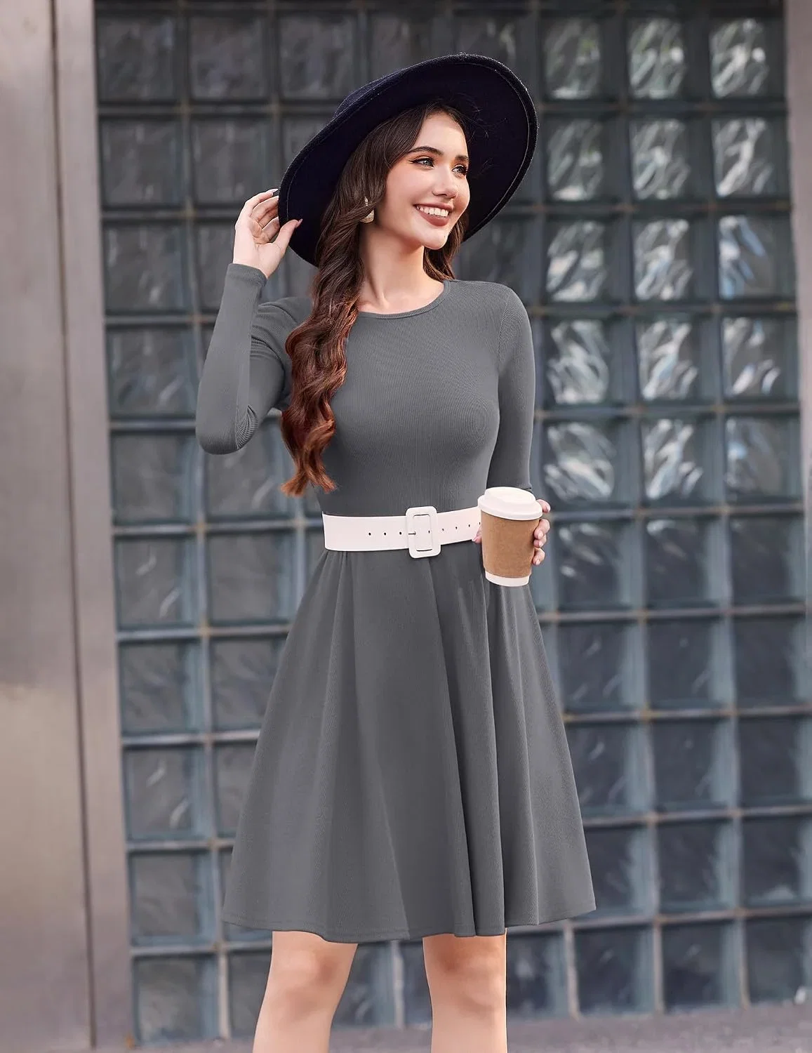 ZEAGOO Strickkleid Damen Herbst Langarm Rundhals (7 Farben, Gr. S bis XXL)