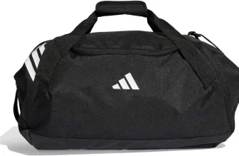 Schwarze adidas Tiro Duffle Bag Medium mit weißen Streifen und Logo