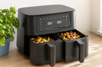 Ambiano Dual-Zone-Heißluftfritteuse von Aldi Nord mit zwei geöffneten Garkörben
