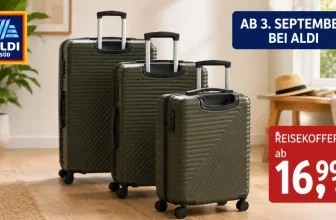Drei Hartschalen-Reisekoffer in unterschiedlichen Größen zum Aldi-Angebot ab 16,99 Euro
