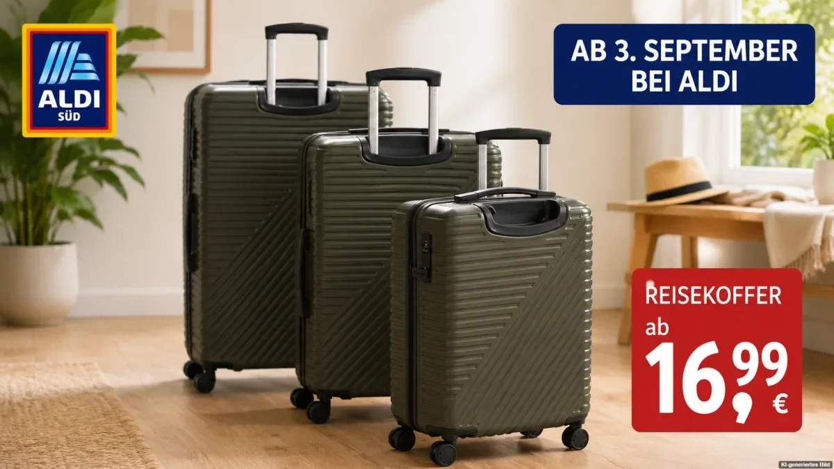 Drei Hartschalen-Reisekoffer in unterschiedlichen Größen zum Aldi-Angebot ab 16,99 Euro