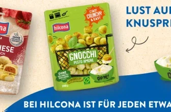 Hilcona Tortellini Bolognese und Gnocchi Pesto More mit Dip. Text: Lust auf knusprig?
