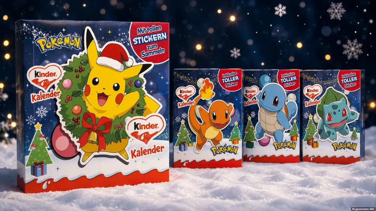 kinder Pokémon Adventskalender 2026 mit Pikachu, Glumanda, Schiggy und Bisasam